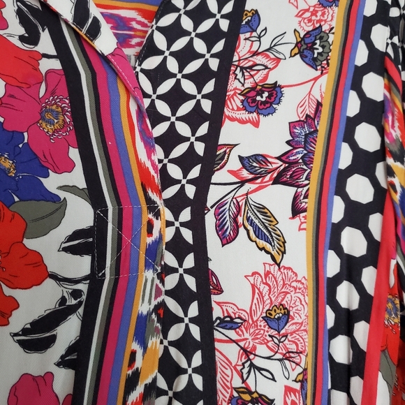 Ruby Rd. Multicolor Top Floral Stripes Polka Dots Bright Funky Blouse Sz:MP - Picture 6 of 8